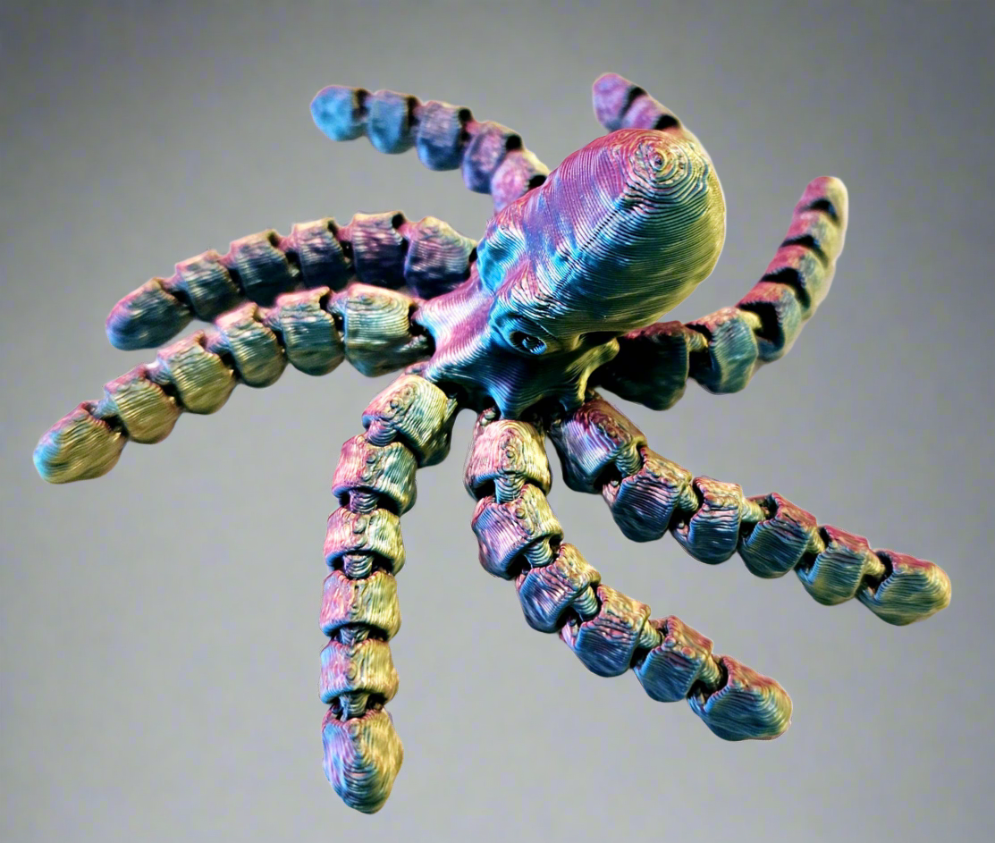 3D Printed Flexi Octopus Juvenile: Metallic Tricolor (red/blue/gold)