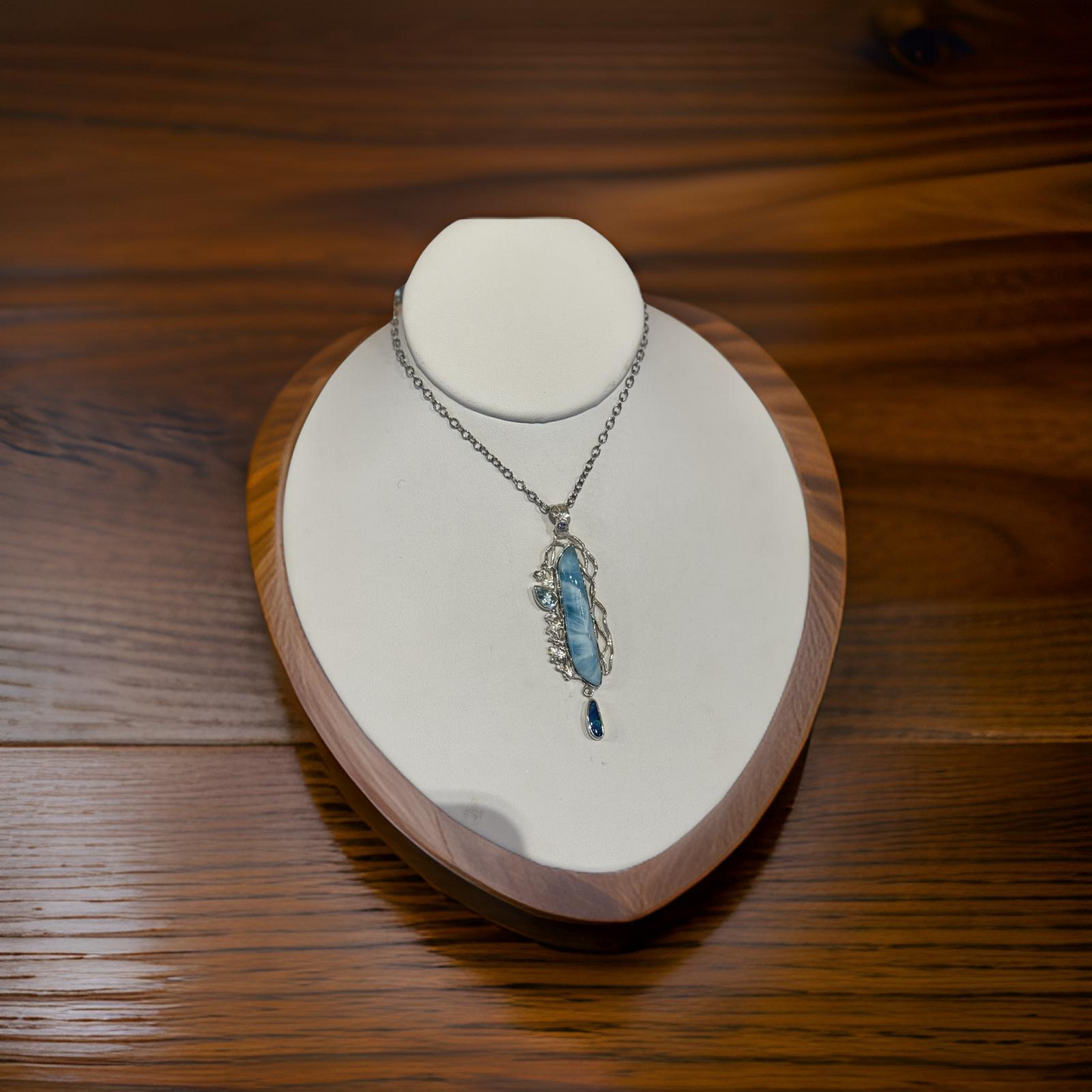 Ocean’s Elegance: Larimar, Tanzanite, Opal & Blue Topaz Necklace