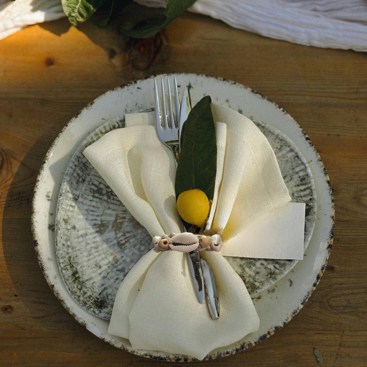 Woven Cowrie Shell Napkin Ring Set/4