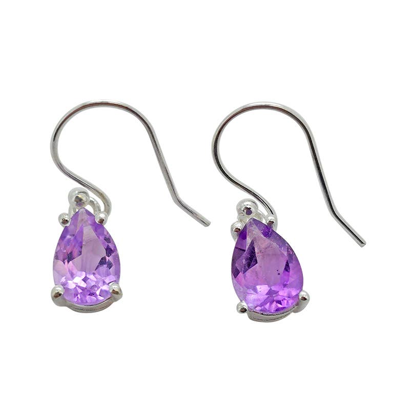 Amethyst Sterling Silver Earrings On Hooks