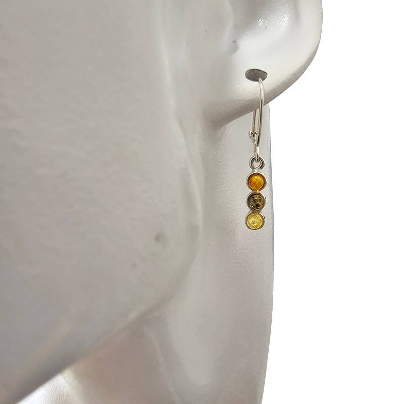 Multi Color Amber Sterling Silver Earrings On Hooks